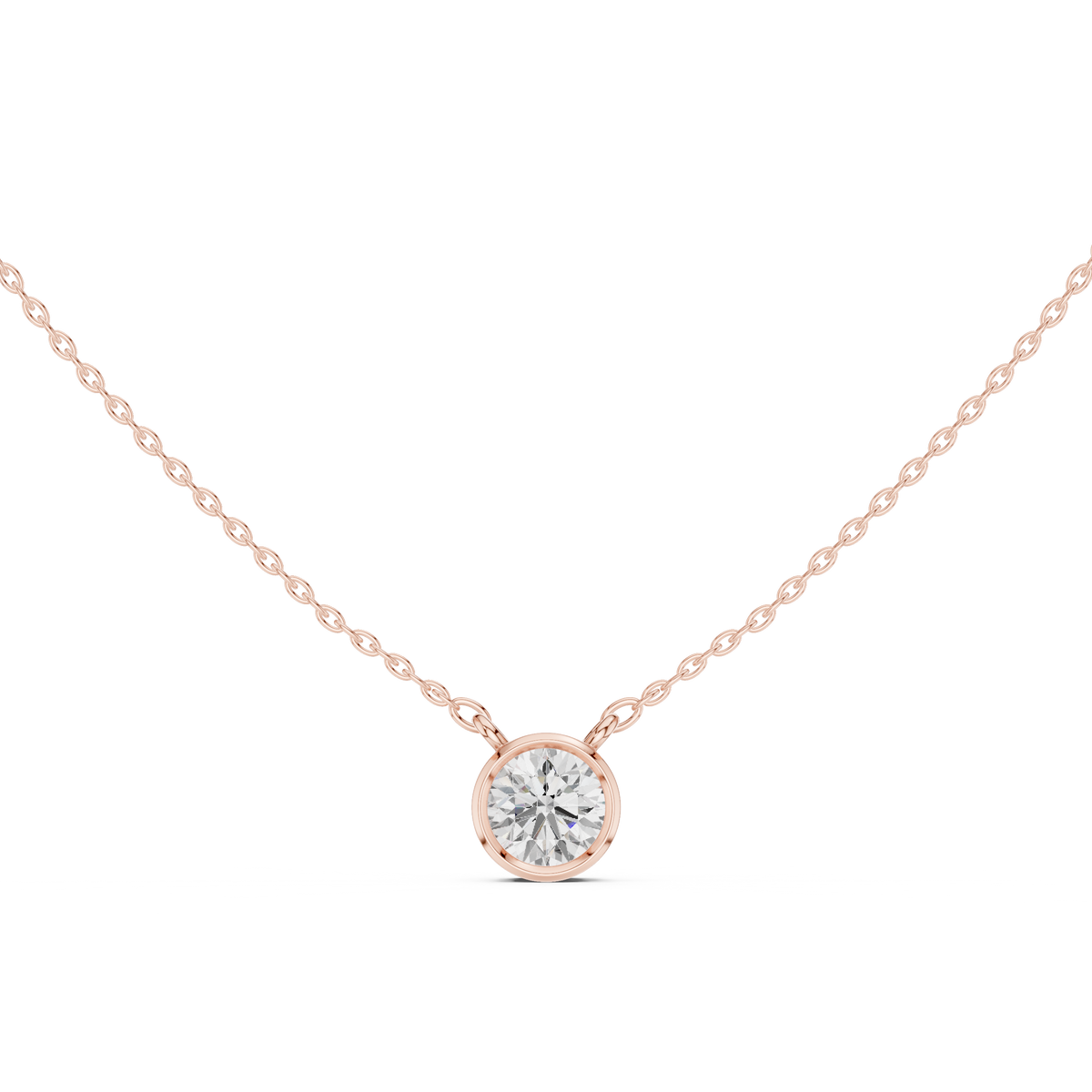 Round Lab Grown Diamond Solitaire Pendant with Center Bezel Setting - View 2