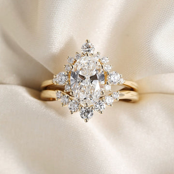 Oval Halo Moissanite Diamond Ring With Floral Cluster Setting