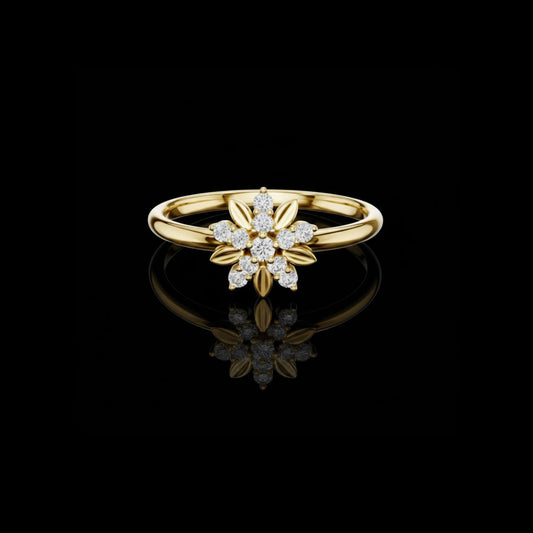 Round Moissanite Diamond Floral Cluster Leaf Accent Ring