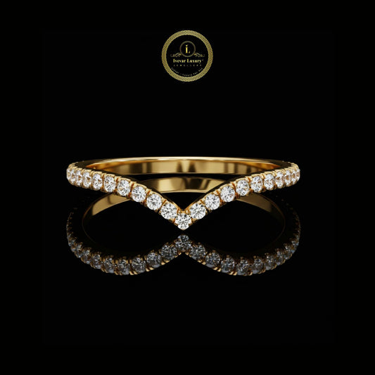 Chevron Brilliant Round Moissanite Diamond Wedding Eternity Band