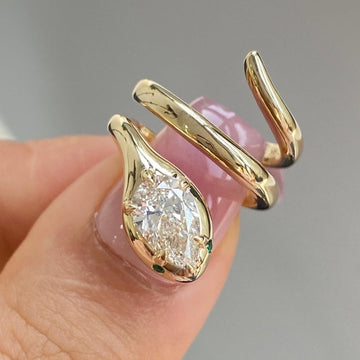 Snake Shape Pear Lab Diamond With Six Prong Anniversary Ring