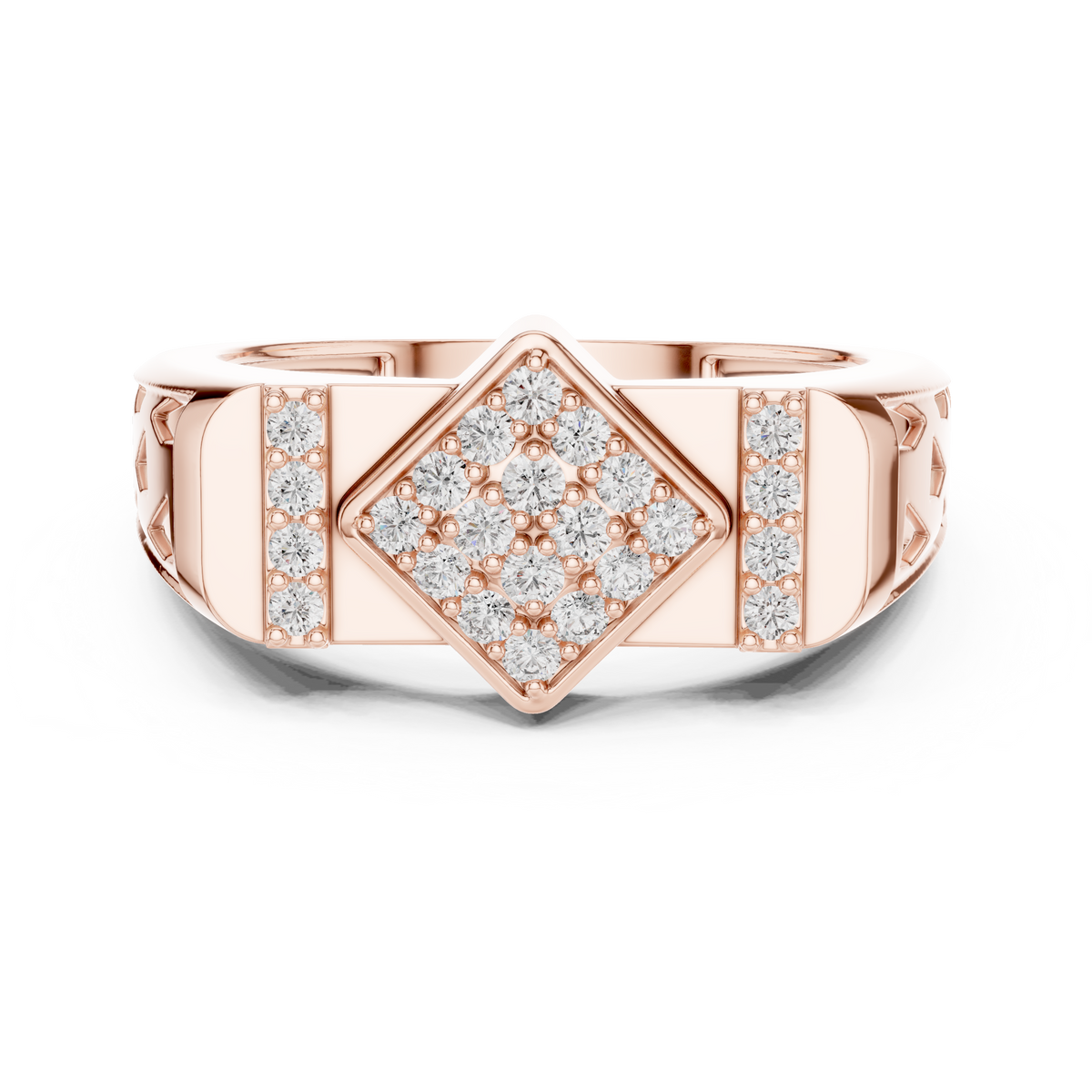 Round Cut Moissanite Diamond Men's Architectural Vertical Pave Pillar Wedding Ring - View 2