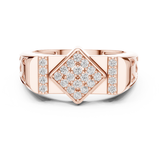 Round Cut Lab Grown Diamond Men's Architectural Vertical Pave Pillar Wedding Ring - View 2