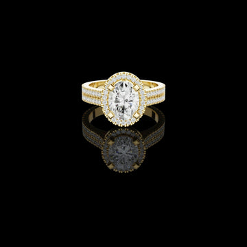 Oval Halo Diamond Lab Grown Ring with Double Pave Band