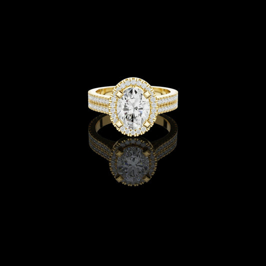 Oval Halo Diamond Lab Grown Ring with Double Pave Band