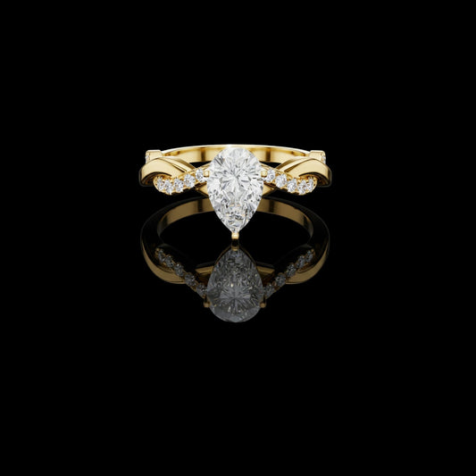 Solitaire Pear Cut Lab Diamond Twisted Pave Band Ring