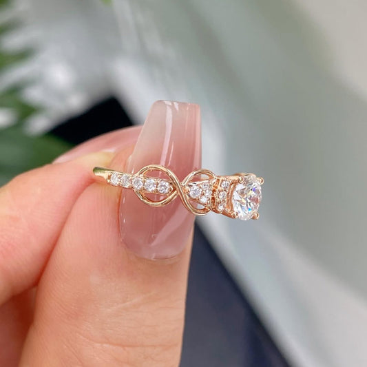 Round Moissanite Diamond Infinity Cluster Engagement Ring - View 2