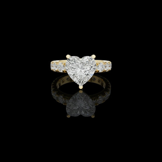 Heart Cut Lab Diamond Pave Solitaire Wedding Ring