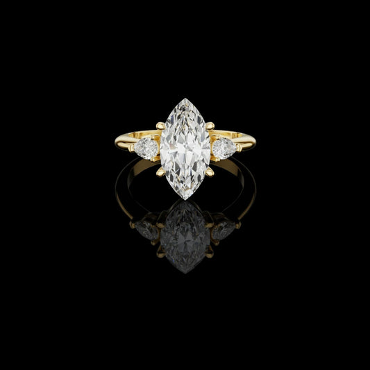 Marquise Lab Diamond Three Stone Engagement Ring