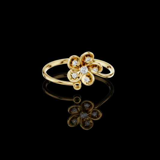Round Cut Lab Diamond Floral Ring With Open Petal Design