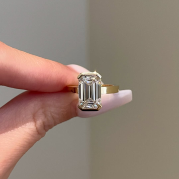 Emerald Lab Diamond Half Bezel Solitaire Ring With Wide Band