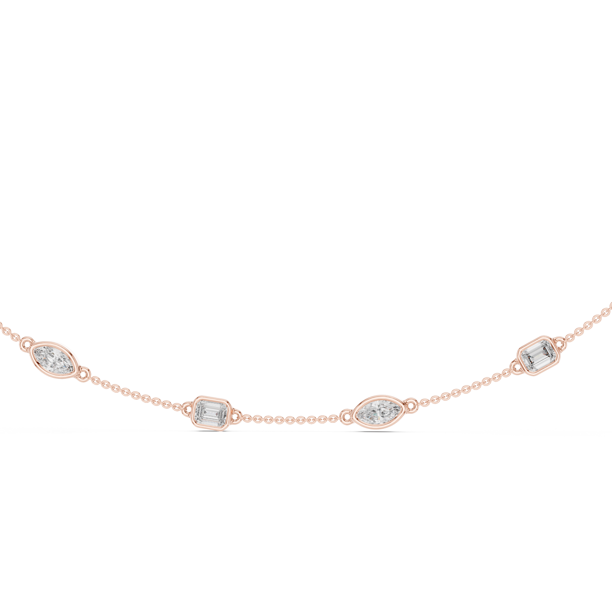 Marquise & Emerald Cut Bezel Moissanite Diamond Necklace - View 4