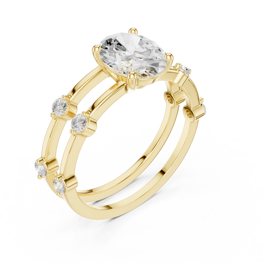 Pear Cut Double Band Lab Diamond Ring with Side Stone Accents - View 2