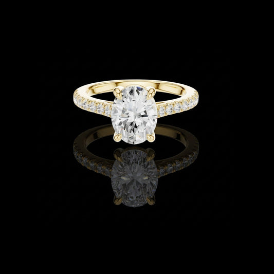 Oval Cut Lab Diamond Solitaire Engagement Ring With Pave Band