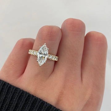 Pave Marquise Cut Lab Diamond Solitaire Engagement Ring