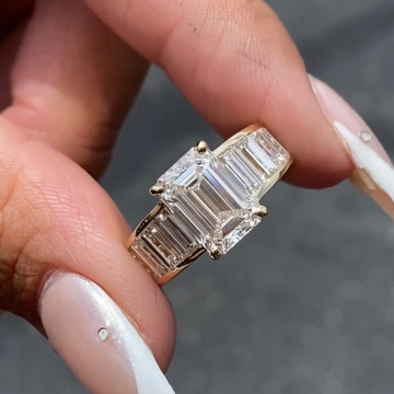 Emerald Cut Lab Grown Diamond Ring With Tapered Baguette Side Stones