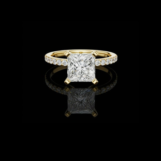Princess Cut Lab Diamond Solitaire Engagement Ring With Pave Band