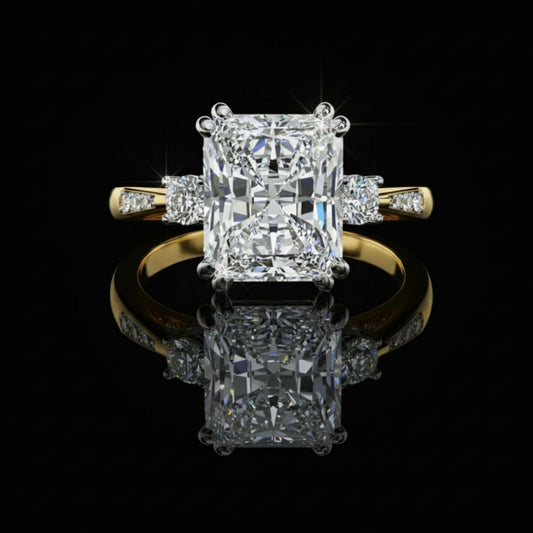Radiant Cut Three Stone Moissanite Diamond Solitaire Wedding Ring