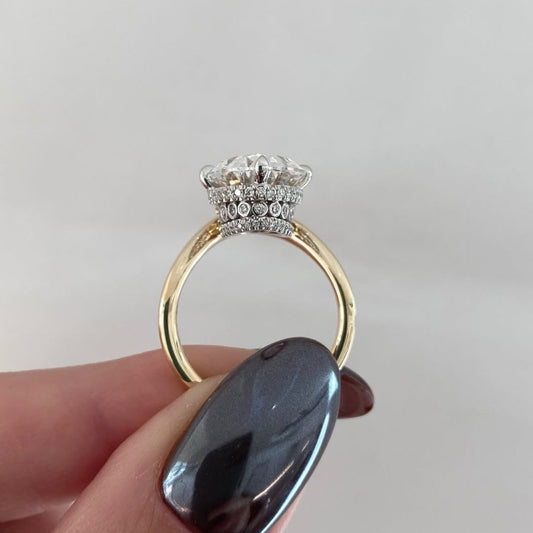 Oval Lab Diamond Solitaire Ring With Cathedral Band - View 2