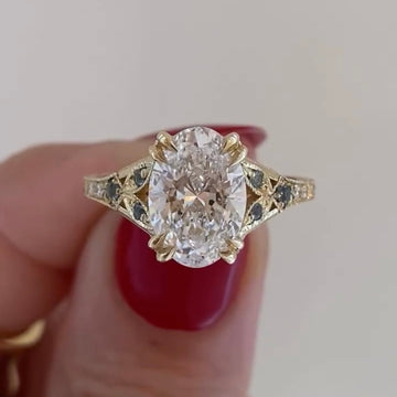 Oval Lab Diamond Vintage Nature Inspired Engagement Ring