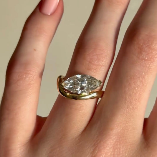 Marquise Lab Diamond Solitaire Ring With Wide Curve Band - View 2