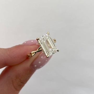 Emerald Cut Moissanite Diamond Twist Solitaire Engagement Ring