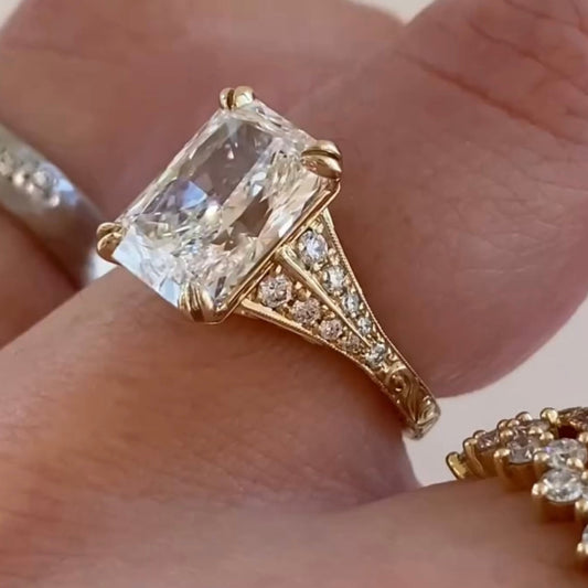 Radiant Cut Moissanite Diamond Filigree Vintage Ring - View 2