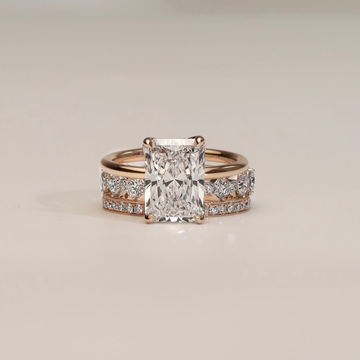 Lab Diamond Radiant Cut Bridal Ring Set With Double Pave Bands