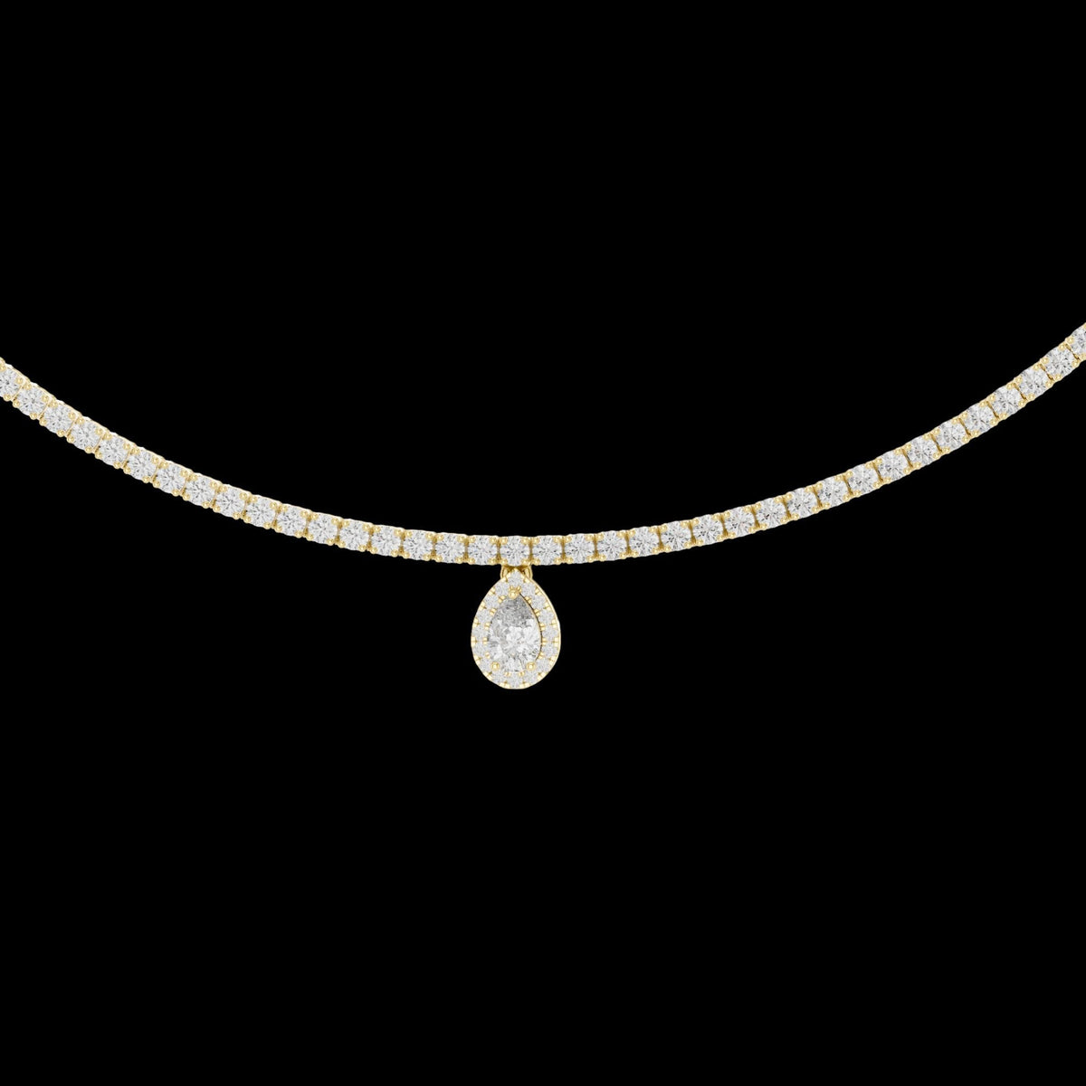 Pear Lab Grown Diamond Drop Tennis Necklace with Halo Pendant
