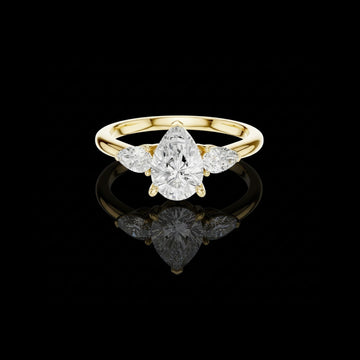 Pear Cut Three Stone Lab Diamond Ring with Marquise Side Stones