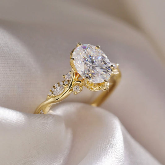 Oval Cut Lab Diamond Engagement Ring With Halo Pave Band - View 2