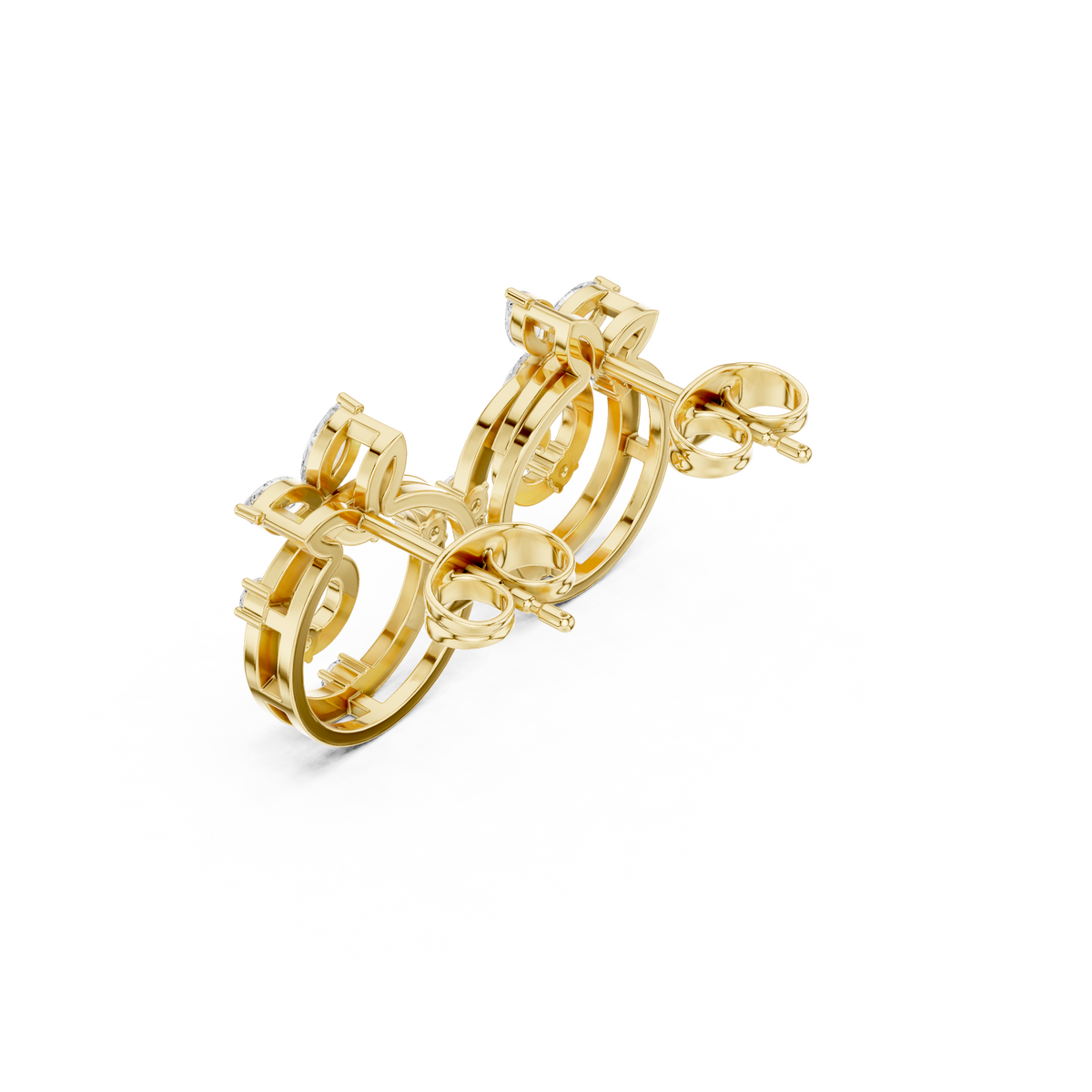 Classic Marquise Cut Lab Diamond Elegant Spiral Earrings With Round Diamond Leaf Accents - View 5