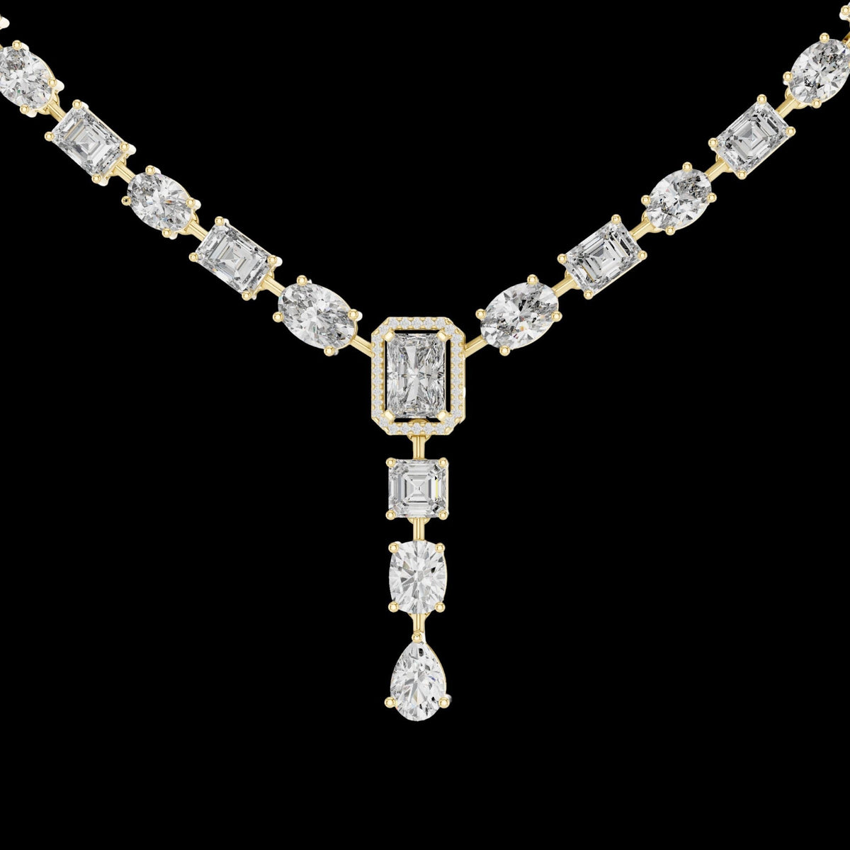 Mixed Cut Diamond Y Necklace with Pear Drop Lab Grown Pendant