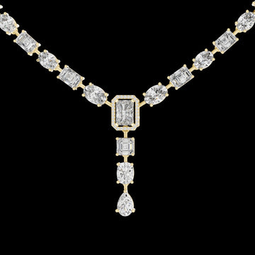 Mixed Cut Diamond Y Necklace with Pear Drop Moissanite Pendant