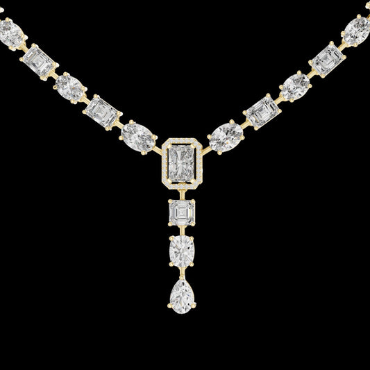 Mixed Cut Diamond Y Necklace with Pear Drop Moissanite Pendant