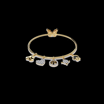 Round Moissanite Diamond Charm Bangle Bracelet Heart & Symbol Charms