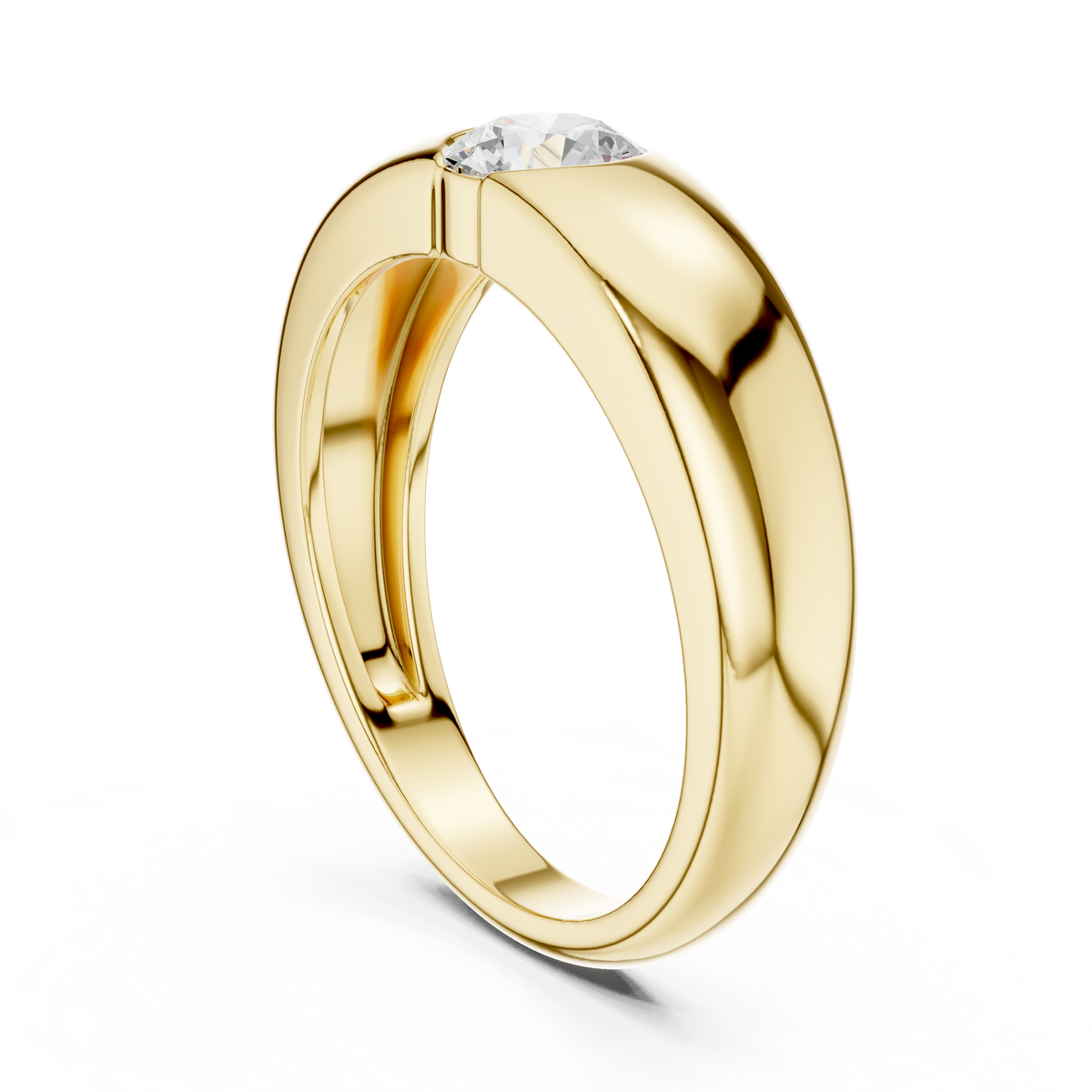 Round Cut Lab Grown Diamond Men's Heavy Gold Statement Ring - View 5