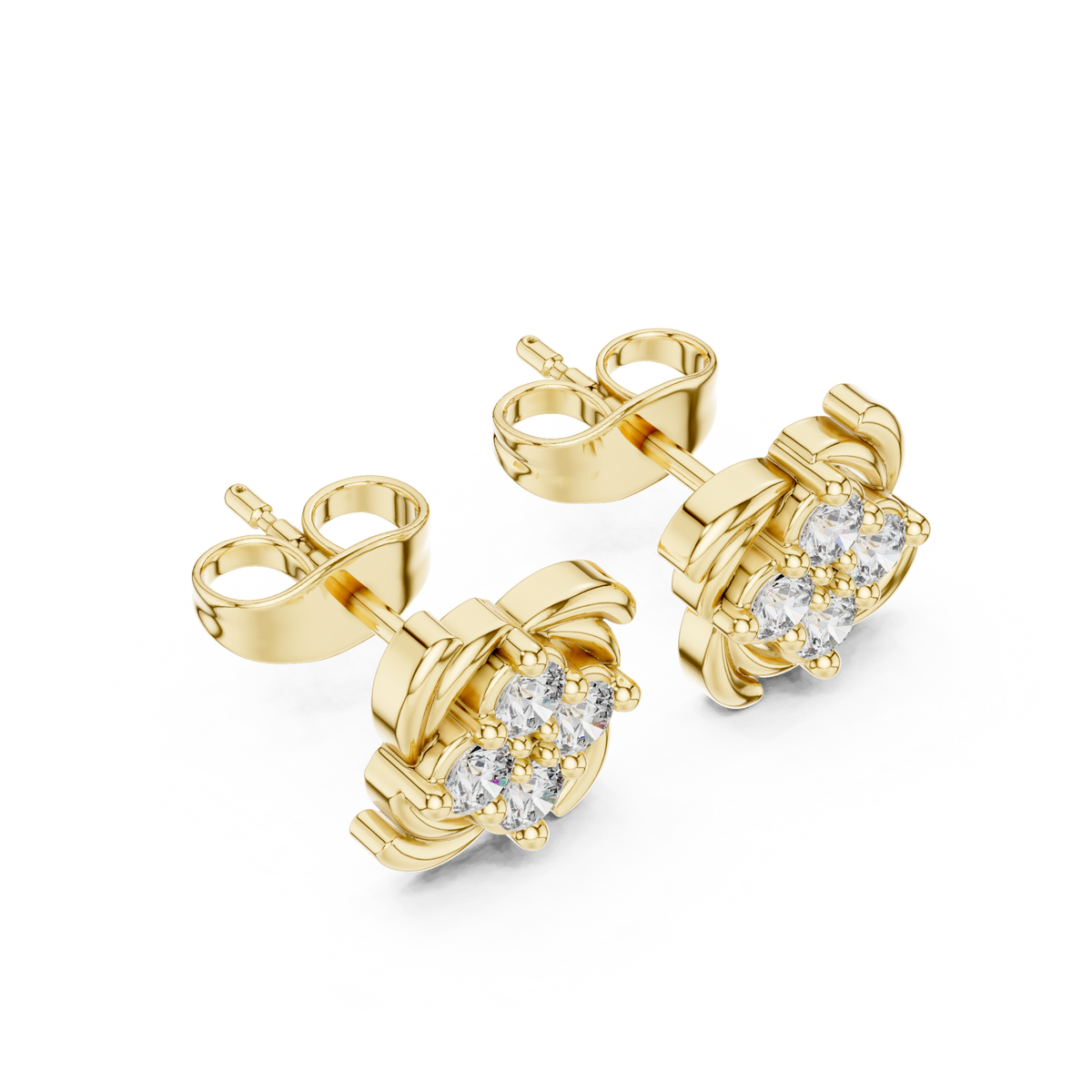 Floral Inspired Lab Diamond Stud Earrings with Brilliant Round Cut For Daily Wear - View 4