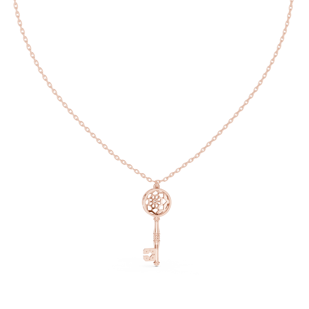 Intricate Filigree Key Solitaire Pendant With Round Moissanite Diamond - View 11