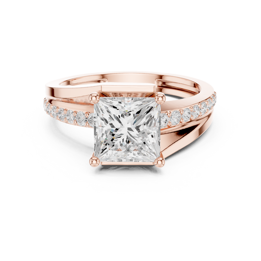 Princess Cut Split Pave Shank Lab Diamond Engagement Ring - View 2
