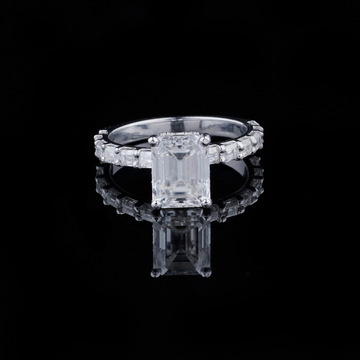 Pave Emerald Lab Diamond Anniversary Ring With Hidden Halo Band