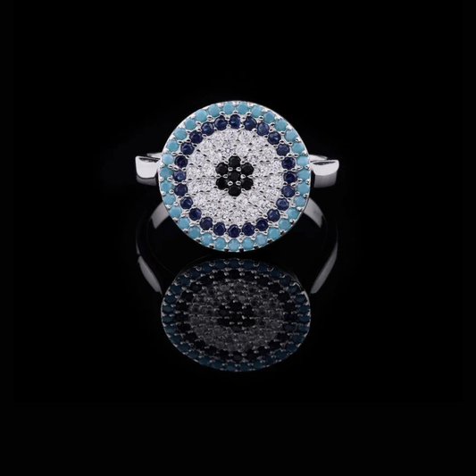 Evil Eye Ring With Lab Diamond Turquoise & Sapphire Accents