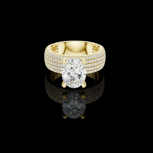 Oval Cut Moissanite Solitaire Multi Row Pave Diamond Engagement Ring