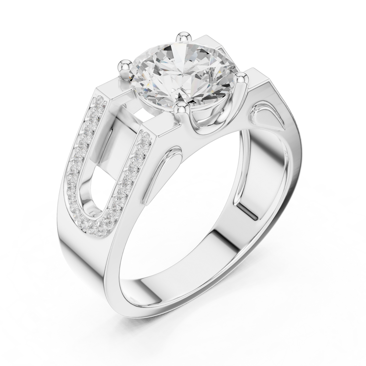 Round Cut Moissanite Diamond Men's Large Solitaire Gold Signet Ring - View 4