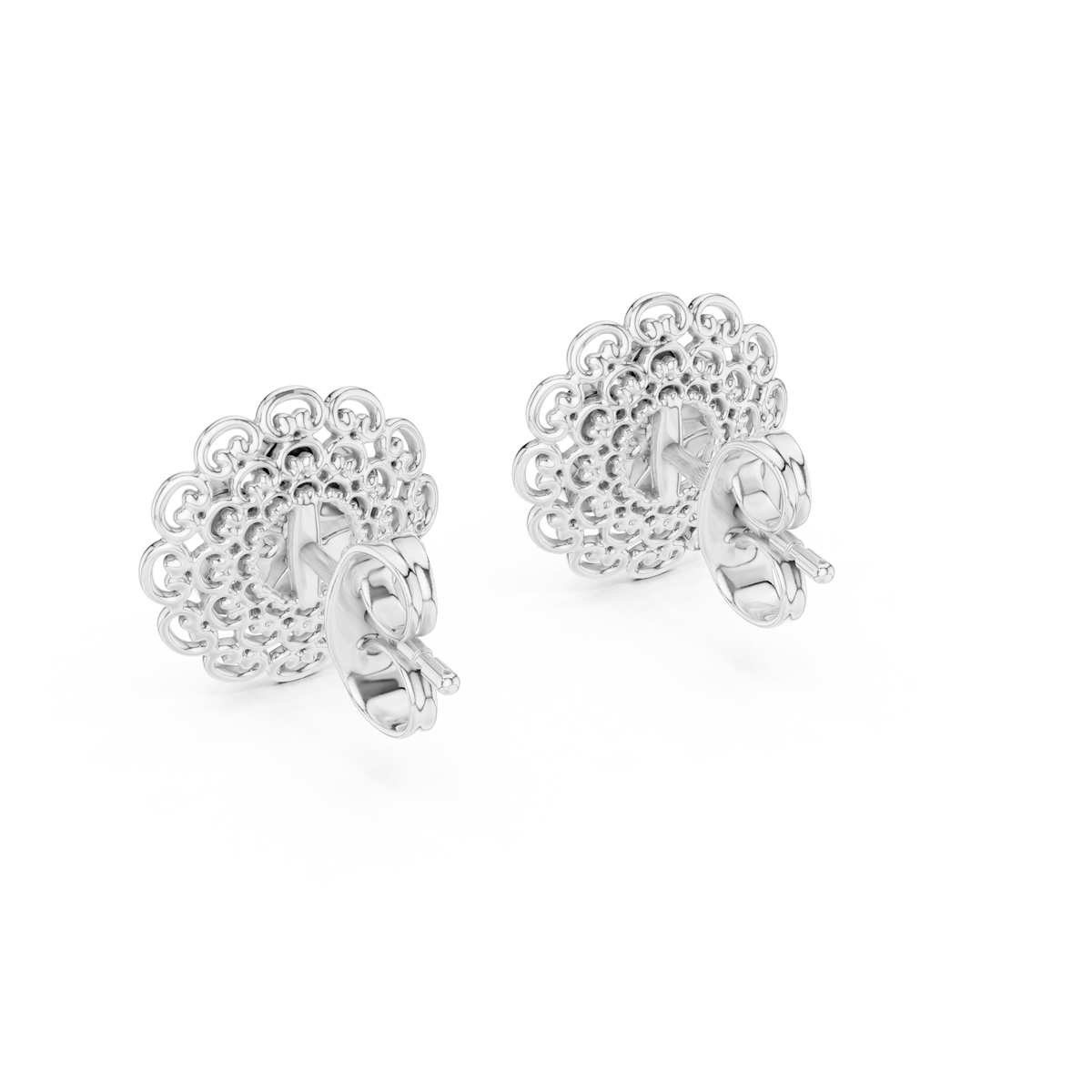 Royal Bloom Floral Stud Earrings Finish with Round Moissanite Diamonds - View 10