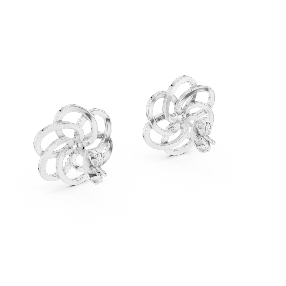 Intertwined Bloom Floral Lab Grown Diamond Stud Earrings with Pavé Accents - View 10