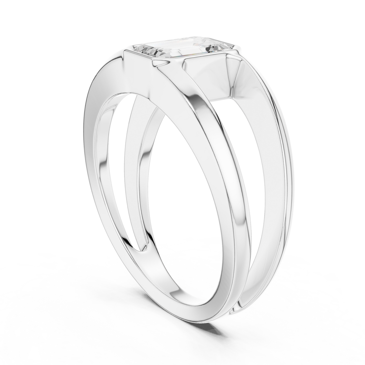 Emerald Cut Lab Grown Diamond Men's Architectural Bezel Statement Band - View 7
