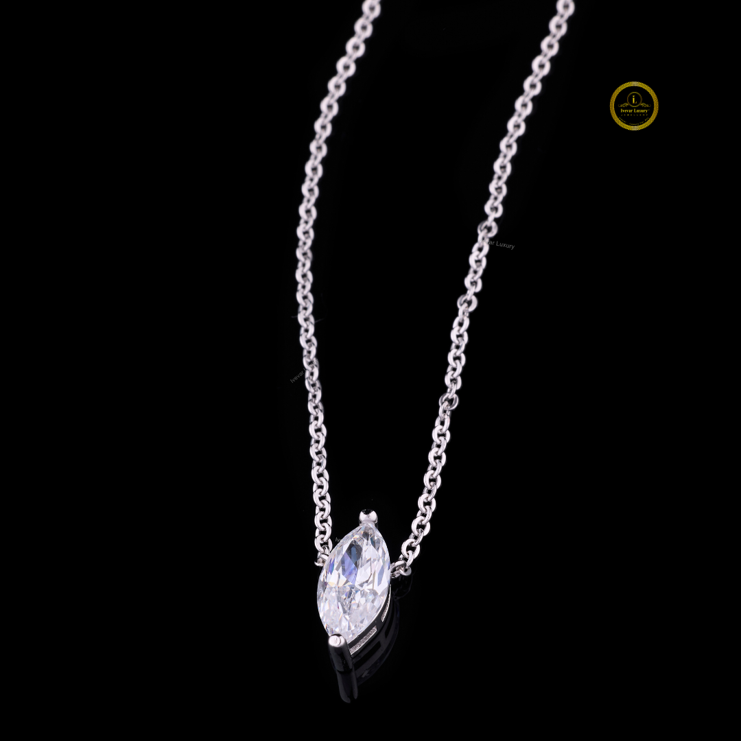 Marquise Cut Moissanite Diamond Pendant Necklace with Stud Earrings Set - View 3