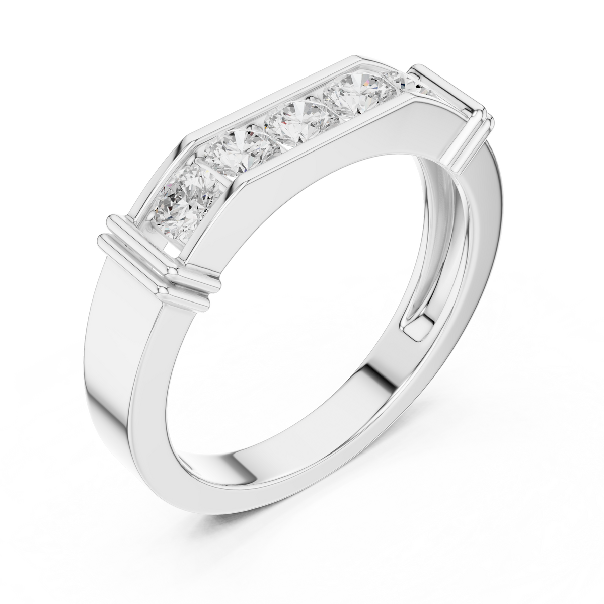 Round Cut Lab Grown Diamond Men's Gold Channel Set Anniversary Band - View 4