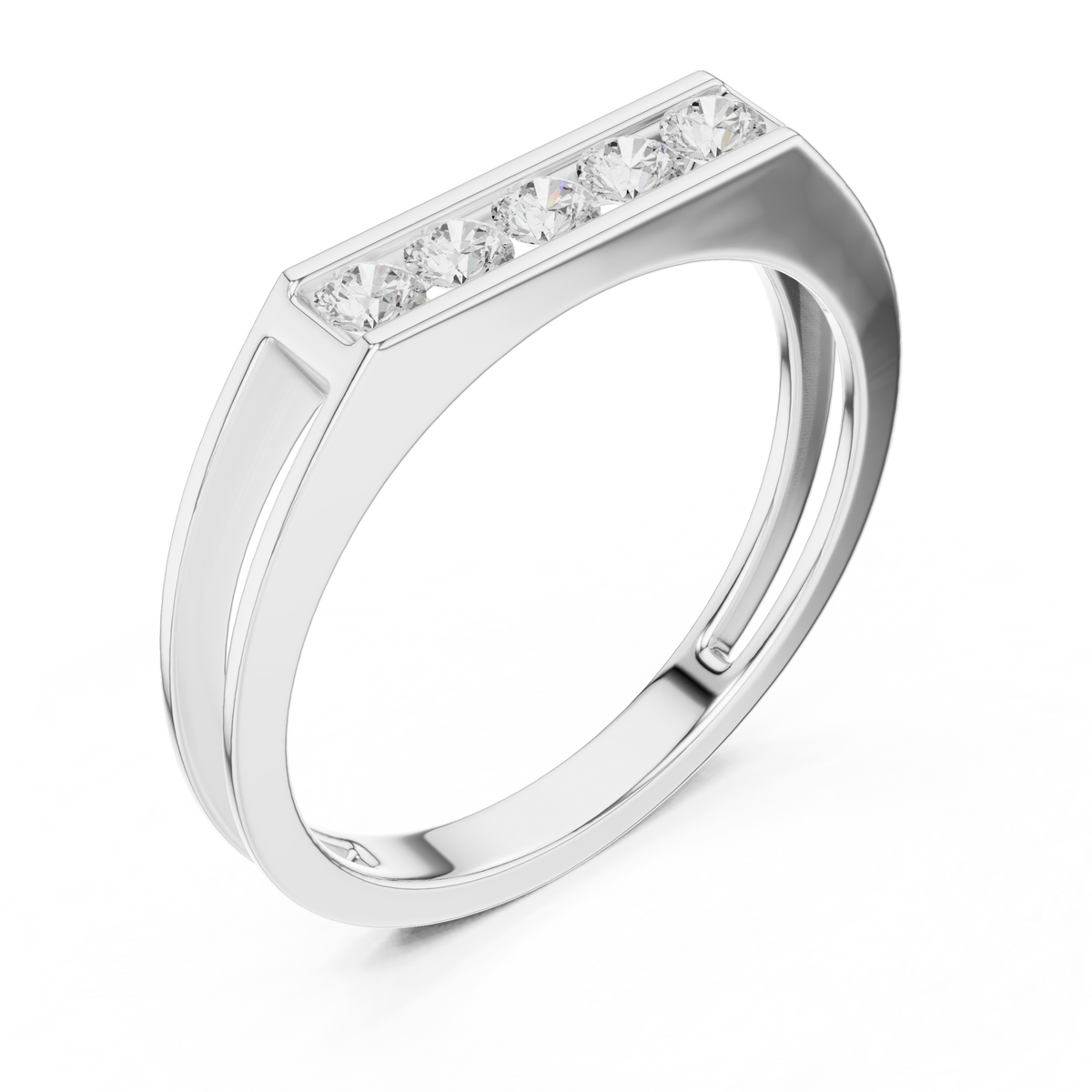 Round Cut Lab Grown Diamond Men's Five Stone Channel Set Wedding Band - View 4